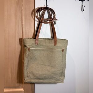 Madewell Transport Olive Tote with Brown Leather Straps